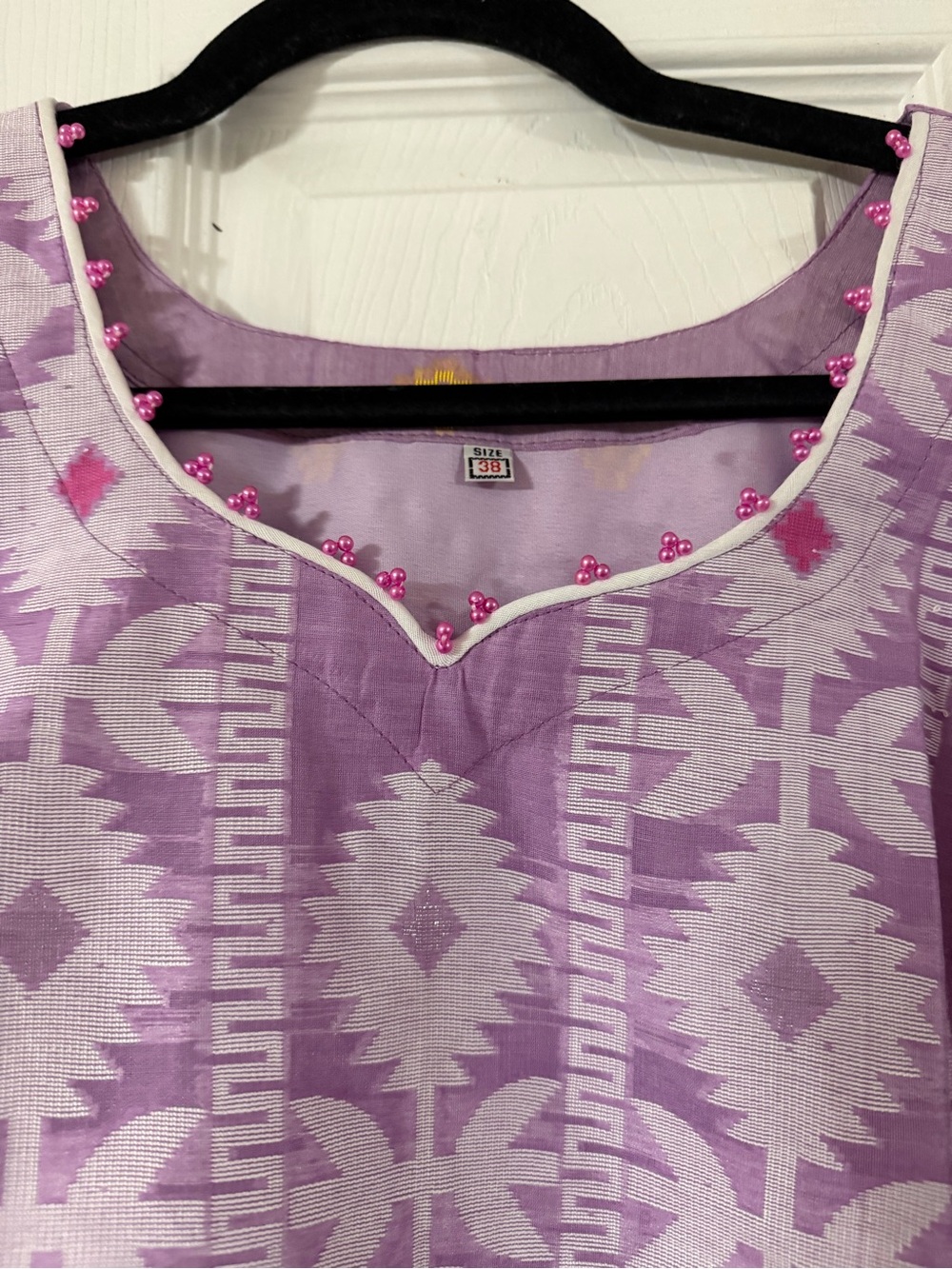 Girls Purple Embroidered Pajama Set with White Scarf - Picture 2 of 7